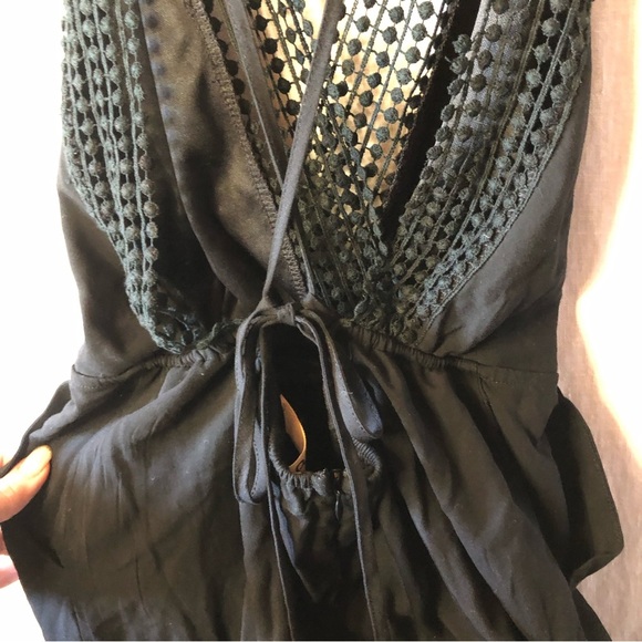 Reverse pants jumpsuit black v neck ball lace detail adjust. Straps side zip M - Picture 9 of 11